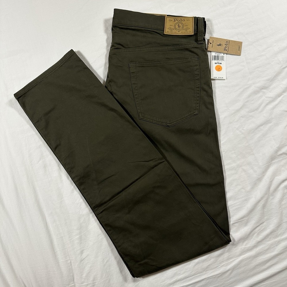 NWT Polo Ralph Lauren The Varick Stretch Slim Straight Jeans Khaki Size 36T X 38
